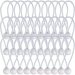 AOPRIE 30 Pcs Bungee Cords with Balls 4 inch White Ball Bungees Heavy Duty Tarp Bungee Cords Trap Weather Resistant Tie Down Strap for Camping, Tents, Cargo, Holding Wire and Hoses