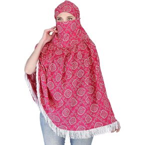 Women Sun Coat Scarf Face Cap Head Cover With Double Layer Mask Jaipuri Sanganeri Cotton Printed Stole For All Ladies and Girls - Pink