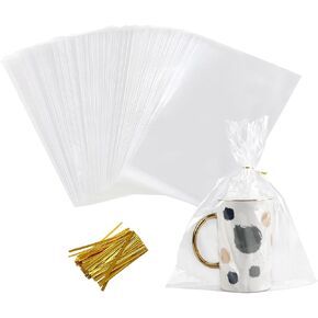 Miraclekoo 100 Pcs Cellophane Bags 9x12 Inch Cellophane Goodie Bags with Twist Ties Clear Gift Bags for Mugs,Goodie,Party Favors,Gift Wrapping,1.4 Mils