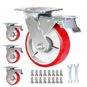 Legines 6 Inch Heavy Duty Casters Set of 4 Heavy Duty 6" X 2" Industrial Casters - 2 Fixed and 2 Swivel Caster Wheels with Brakes - Locking Casters with Quiet Polyurethane 5000 lbs Capacity