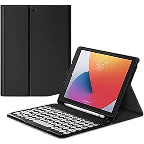 لجهاز Kindle Fire HD 10/10 Plus Tablet (الجيل 13/11، إصدار 2023/2021) مقاس 10.1 بوصة، حافظة لوحة مفاتيح مستديرة قابلة للفصل مع حامل أقلام، أزرق