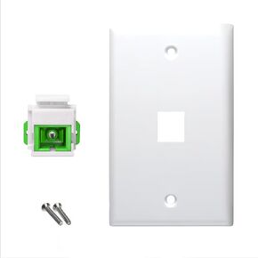 FTTH One Port Keystone Wall Face Plate and a Fiber Optic SC APC to SC APC Simplex Coupler Insert (White Faceplate)