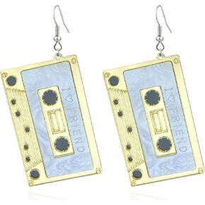 70s 80s Cassette Tape Dangle Earrings Retro Acrylic Tape Drop Statement Earrings for Women Girls Cosplay Party Jewelry