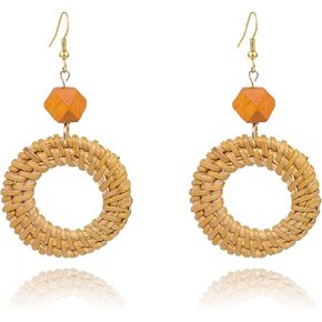 Statement Rattan Drop Dangle Earrings Handmade Bohemian Hoop Beach Earrings For Women Girls