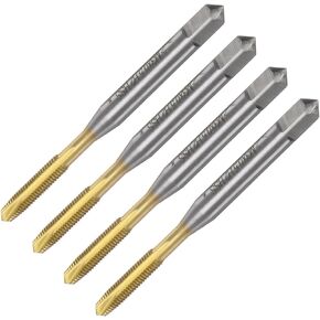 uxcell 4pcs Spiral Point Plug Taps, M5 x 0.8 Metric Thread Screw Tap, Titanium Coated High Speed Steel 6542, Machine Tapping Threading Repair Tool