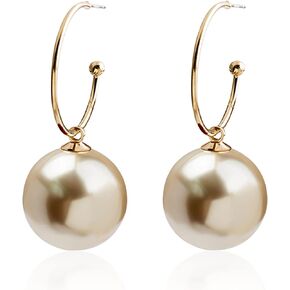 Pearl Hoop Earrings for WomenVavhoo Big Pearl Hoop Earrings Gold Plated Lightweight Open Large Circle Round Pearl Earrings Jewelry Birthday Gift for Women Girls