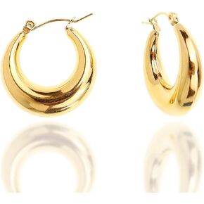 JeanBeau Gold Plated Chunky Hoop Earrings for Women, Trendy Statement Thick Hollow Lightweight Huggie Hypoallergenic Earing Jewelry Gift