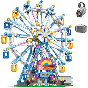 Rotating Ferris Wheel Building Blocks Kit,with Lights Amusement Park Building Construction Toys Set for 6+ Year Boys.Girls.Adult(870 Pieces) Pink