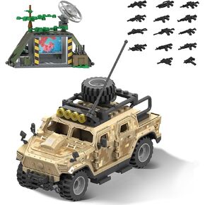 HI-REEKE Military Vehicles Building Set, Army Battle Car WW2 Heavy Armored Vehicle Model Brick Kit Toy for Adult Camouflage Green-130pcs