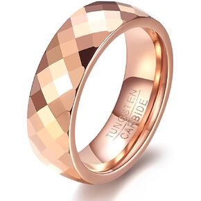 MYNENEY 4mm/6mm Gold Tungsten Faceted Ring for Men Women Couple Rings Bands Comfort Fit Engagement Wedding Bands Size 5-12