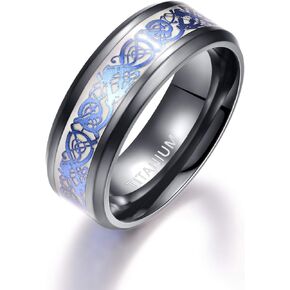 Men's Tianium Black Ring 8mm Celtic Dargon Ring Wedding Engagement Ring