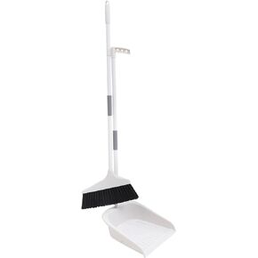 KALLORY Broom and Dustpan Set Dust Pan and Broom Combo for Floor Cleaning Upright Long Handle Broom and Dustpan Set for Sweeping Indoor Outdoor Kitchen Office Lobby Floor Blue
