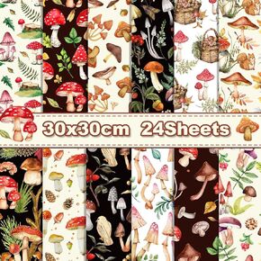 24 Sheets Mushroom Pattern Paper, 12" x 12" Patterned Cardstock Paper Scrapbooking Supplies Paper Vintage Double-Sided Decorative Craft Paper for DIY Card Making Photo Album Junk Journal Decor in Kuwait