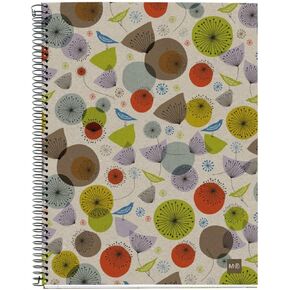 Miquel Rius M Recycled 4 Subject Notebook, Lined A5-8.27" x 5.83", 120 Sheets Heavyweight Paper, Subjects Separated by Color, 2 Hole Punched, Micro-Perforated, Ecobirds Design, Multicolor