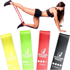 Resistance Band Set of 4 - Premium Natural Latex Fitness Bands for Home Exercises, Crossfit, Rehab, Physical Therapy, Stretching & More
