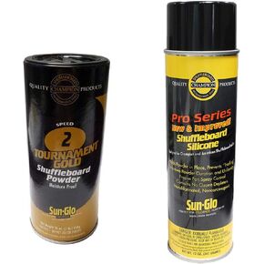Sun-Glo Silicone Shuffleboard Spray (12 oz.) & Shuffleboard Powder - Speed 2 - Tournament Gold (16 oz.) Combo