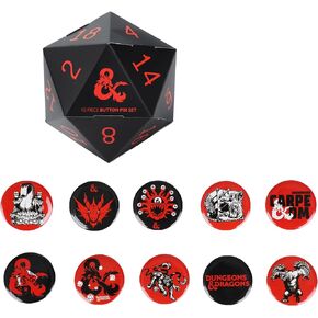 Dungeons & Dragons 10 Piece Button Pin Box Set - Collectible Fantasy RPG Pins