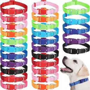 Amylove 27 Pcs Dog Collar Bulk Adjustable Nylon Puppy Collar for Small Medium Large Dogs Multiple Pet with Quick Release Buckle for PET Travel Walk Daily(Medium,Bright Colors)