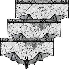 Tatuo 3 Pieces Halloween Black Lace Cobweb Mantle Scarf Spiderweb Fireplace Valances Cover Halloween Windows Decorations Party Decorations for Halloween Party Supplies