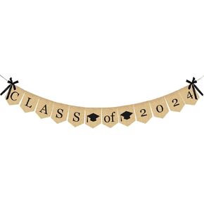 لافتة التخرج من فئة الخيش لعام 2024 - لا تحتاج إلى أعمال يدوية | لافتة زينة تخرج كلاسيكية ريفية لحفلات التخرج من الكلية ومستلزمات حفلات التخرج من المدرسة الثانوية 2024 in Kuwait