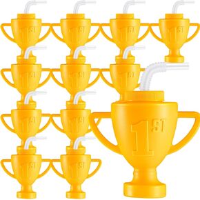 Amyhill 12 Pcs Race Car Trophy Cups With Straws and Lids 12 Oz Plastic Race Car Birthday Party Supplies And Favors For Kids Adults Props Rewards Winning Prizes Competitions (Silver)