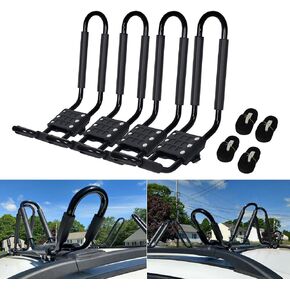 ECOTRIC Kayak Roof Rack J-Bar Rack HD Universal Kayak Carrier Holder Canoe Boat Surf Ski Board Roof Top Mounted on Crossbar for Car SUV Truck Set of 4