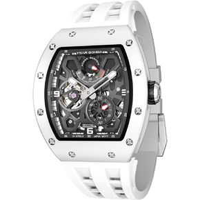 Luxury Automatic Watches for Men - Carbon Fiber/Ceramic Bezel - Japanese Movement Sapphire Glass - 50M Waterproof Square Men's Wrist Watch - Power Reserve Indicate