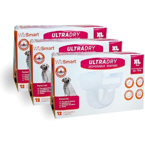 WizSmart Ultra Dry Disposable Dog Diapers, Large, 12 Pack – Leak-Proof Pet Diaper with Tail Hole & Adjustable Tape Tabs, Puppy & Adult Dog, Travel, Heat Cycle, Overnight Protection