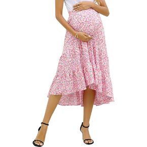 Maternity Dress Women's High Waist Floral Print Pleated Maxi Skirt Casual Flowy Swing A Line Long Skirts