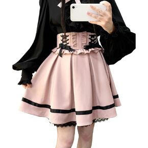 Lolita Kawaii Lace Up Mini Skirt Women Goth Tennis Pleated High Waisted Cute Ruffle A Line School Girl Skirts