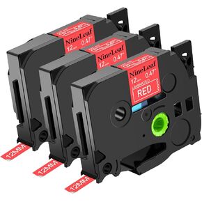 مجموعة من 3 قطع من NineLeaf متوافقة مع شريط الملصقات Brother TZe-435 TZe435 TZ-435 TZ435 12 مم 1/2 بوصة 0.47 بوصة أبيض على أحمر قياسي يعمل مع صانع الملصقات P-Touch PT-D210 PTD400AD PTH110 PT-D600