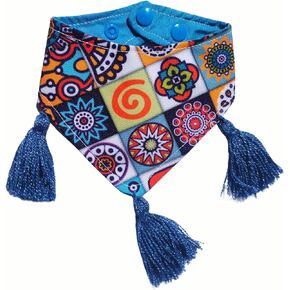 Nacho's Amazing Dog Bandanas - Multiple Patterns - Snap Buttons & Colorful Pompoms - Cute and Stylish Design - Soft and Durable Polyester - Handmade in Mexico (Bloomy Spring, Medium)