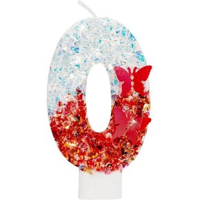 Birthday Candles Number 0,Red Butterfly Birthday Candles 0 for Cake Handmade Sequin Numeral Candle Topper Decoration for Party Kids Adults