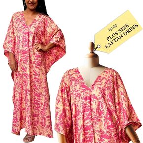 Plus Size Kaftan Dresses for Women, Caftans for Women Loungewear - Handmade Women's Fashion, Mothers Day Gifts for Mom, Silk-Screened Maxi Dress for Beach & Night Out - 50 in.,Black w/Geometric2