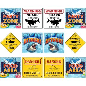 Shark Party Sign Cutouts 8"x8" (12 Pieces) - Shark Birthday Party Decorations, Shark Theme Party, Shark Birthday Party Supplies for Boy, Shark Decorations for Party, Blue Orchards
