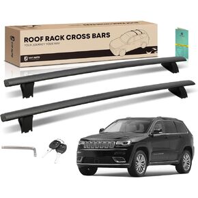 YHTAUTO Roof Rack Cross Bars Fit 11-21 Jeep Grand Cherokee, For Flush Side Rails with Fix Points/Grooved Side Rails, 165 lbs T6063 Aluminum Crossbars Anti-Theft Anti-Rust Rooftop Cargo Carrier Luggage