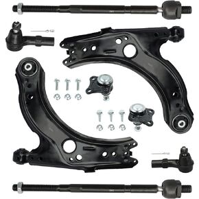 BRTEC Front Lower Control Arm Pair w/Ball Joints Inner & Outer Tie Rods for 1999-2005 Volkswagen Jetta for 99-06 Golf for 1998-2010 VW Beetle 8pcs