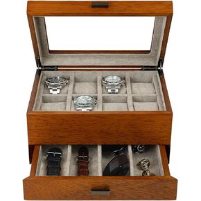 صندوق ساعة مع درج، حافظة عرض كبيرة لـ 8 ساعات ونظارات شمسية، هيكل من خشب الجوز الصلب in Kuwait