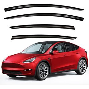 Lightronic Outside-Mount Car Side Window Deflectors Visors Vent Rain Guards, Dark Smoke, 4-Pieces Set, Fits 2020-2024 Tesla Model Y