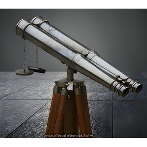 Mary Nautical- 62" Floor Standing Admirals Magnifying Antique Binoculars, Fully Functional Nautical Home Decor Binoculars with Wooden Tripod Stand, (Brass Finish)
