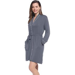 Womens Robe Short Summer Lightweight Long Sleeve Bathrobe with Pockets Viscose (Made from Bamboo)