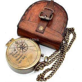 Not All Those Who Wander are Lost Brass Gift Engraved Compass with Leather case, Graduation Day Baptism Communion Confirmation Day Motivational LOTR J.R.R. Tolkien
