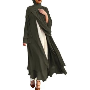Kaftans Women Full Length Muslim Long Sleeve Flowy Maxi Dress Islamic Evening Gown+Hijab Scarf