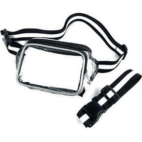 Clear Waist Pack - Clear Fanny Pack Stadium Approved, Adjustable Fanny Pack with Long Strap, 0.4mm PVC with 15" Extender, Reflective, Large to Plus Size Waist, Black