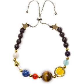 Solar System Bracelet With Jewelry Bag & Meaning Card | Adjustable Bracelet To Fit Any Wrist | 9 Planets Galaxy Universe Guardian