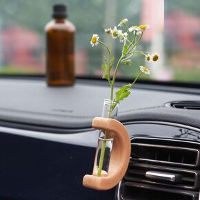 Car Vase Vent Clip, Car Vent Propagation, Mini Car Flower Vase Clip, Car Flower Vase Clip Holder Glass Tube, Car Charm Clip for Fresh Plants Auto Air Vent, CHQ01-Champagne Beech wood-1pcs