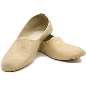 Women's Indoor Leather Slippers Cream Traditional Babouche House Shoes Moccasin