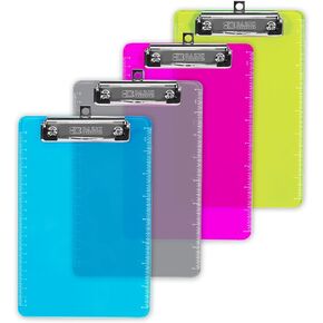 BAZIC Plastic Clipboard Memo Size 9" x 6", Low Profile Clip, Mini Small Clip Board, Translucent Color, for Office School Teacher Student, 4-Pack