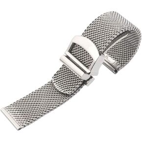 Premium Solid Mesh Stainless Steel Bracelets 20mm/22mm Watch Bands Deployment Buckle Polished Strap Wrist for Men Women