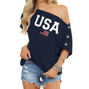 REVETRO Womens Short Sleeve Shirts Off The Shoulder Tops Sexy Button Down Shirt Loose Tunic Top Blouses Summer Tops…